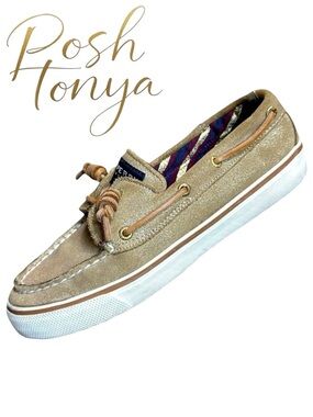 Sperry Top Sider Leather Boat Shoes Bahama Gold Shimmer Size 6 Coastal